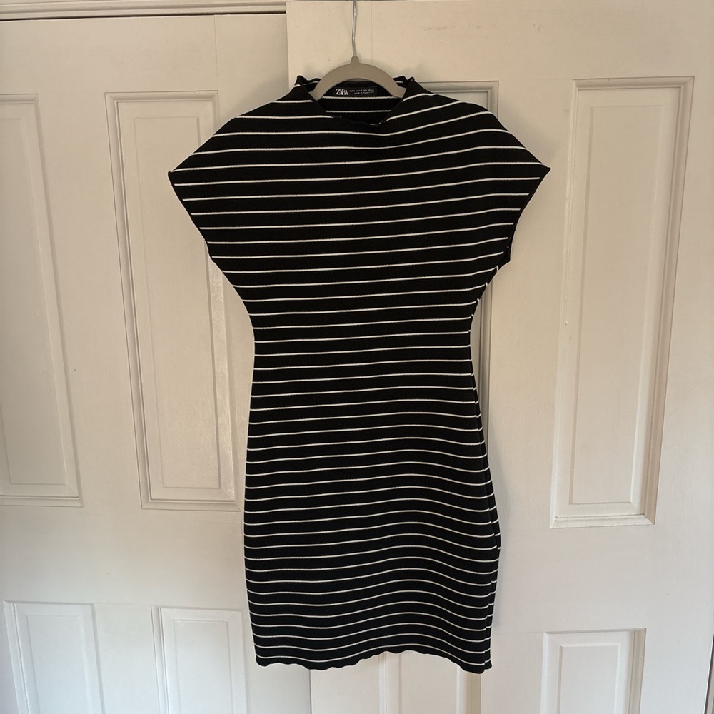 Zara Black and White Striped Mini Dress